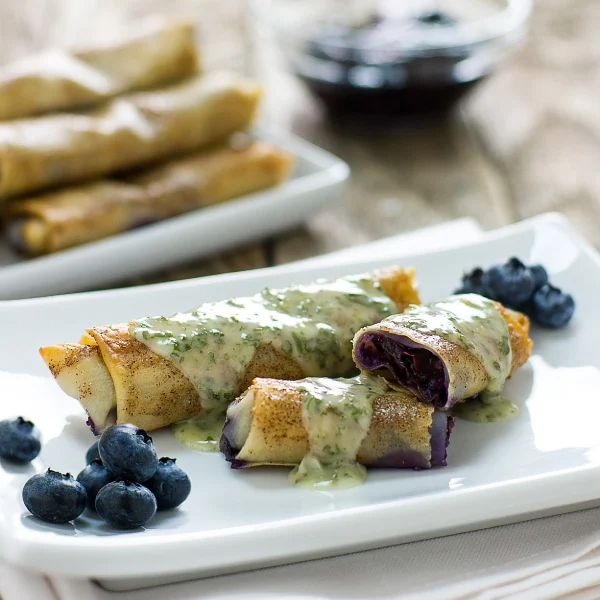 Bellissimo Blueberry Pie Roll Ups with Basil-Lemon Glaze