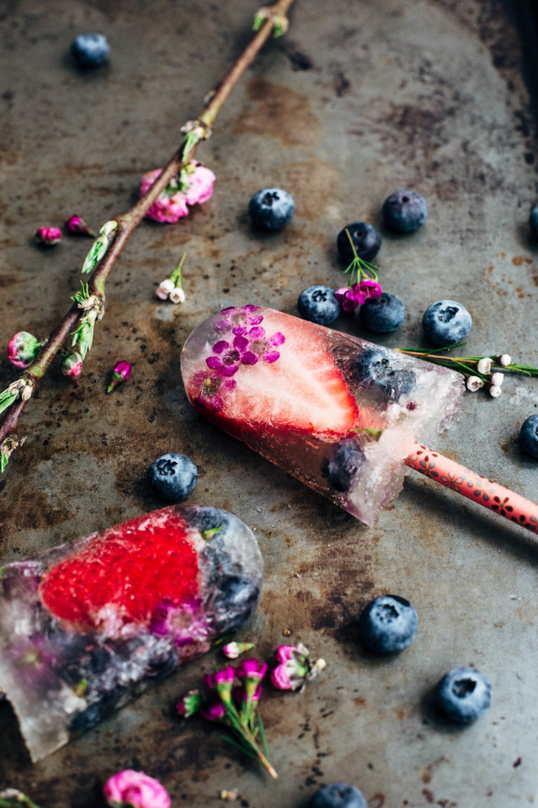 Champagne Popsicles with Berries and Edible Flowers