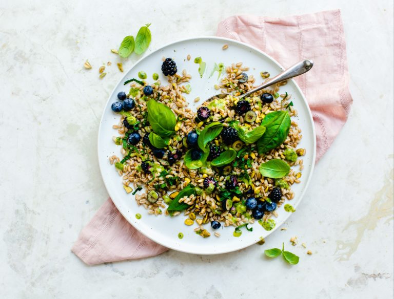 Farro Salad with Mixed Berries and Basil-Mint Vinaigerette