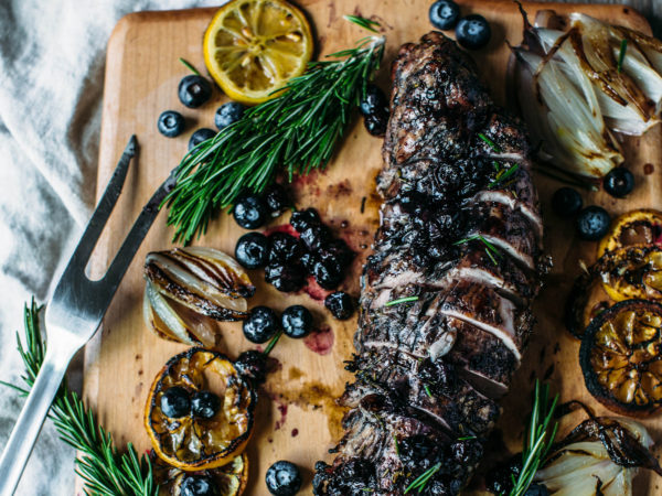 Blueberries + Rosemary Honey Glazed Grilled Pork Tenderloin