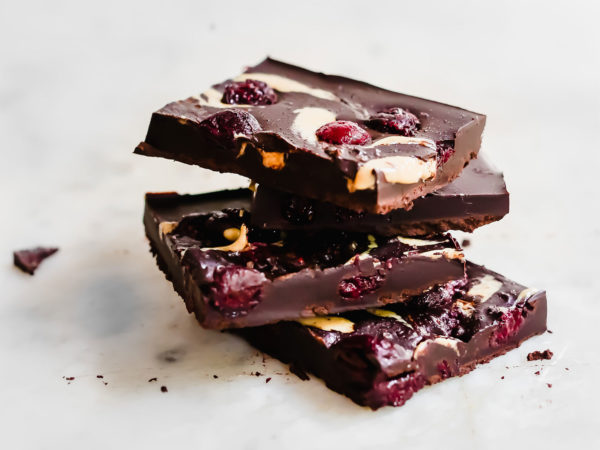 Dark Chocolate Bars with a Blueberry-Tahini Swirl