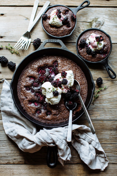 Dark Chocolate and Blackberry Skillet Brownies