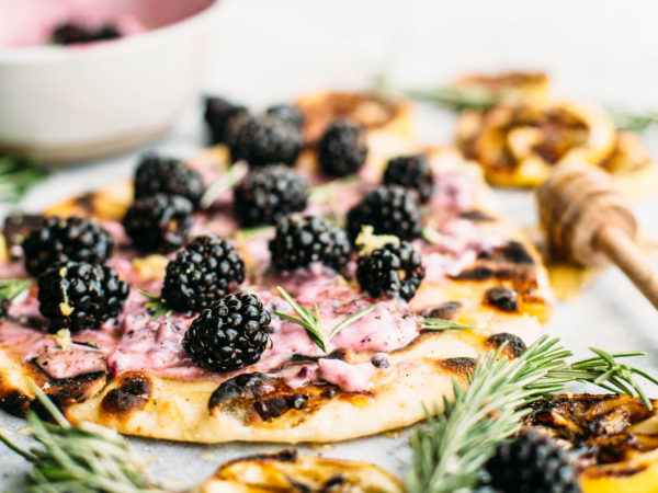 Grilled Naan Bread with Rosemary Honey & Blackberry Relish