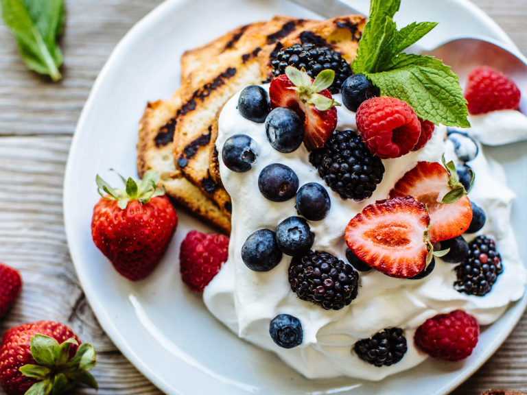 Grilled Pound Cake with Macerated Berries & Whipped Cream