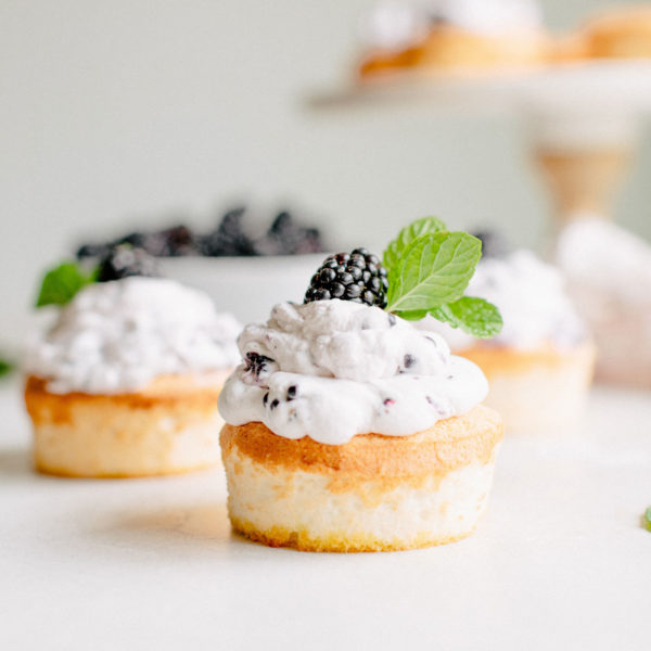 Mini Angel Food Cakes with Blackberry Whipped Cream