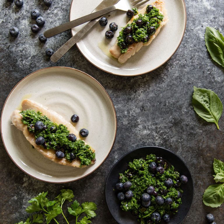 Pan Seared Snapper with Blueberry Chimichurri