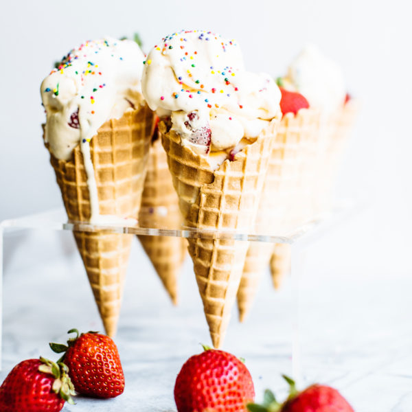 Soft Serve Berry Ice Cream in Waffle Cone