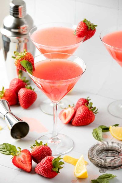 Strawberry Basil Limoncello Martini