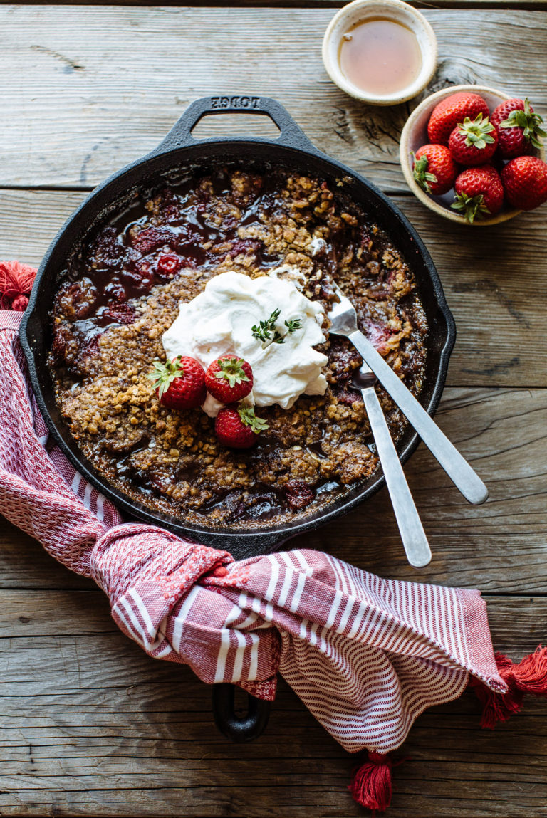 Strawberry and Oat Skillet Crisp with Maple Whipped Cream