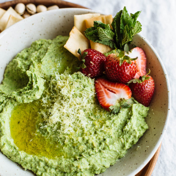 Sweet Pea Hummus + Strawberries