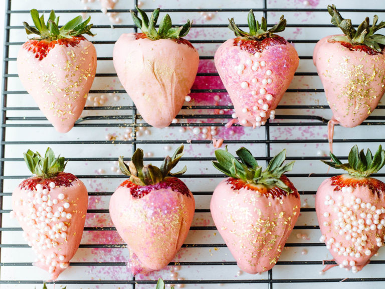 White Chocolate and Rose Covered Strawberries