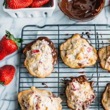 Chocolate Dipped French Coconut + Strawberry Macaroons