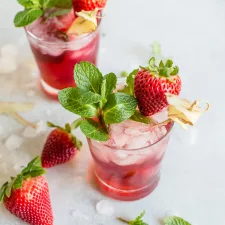 Ginger Kombucha Cocktail with Syrupy Strawberries