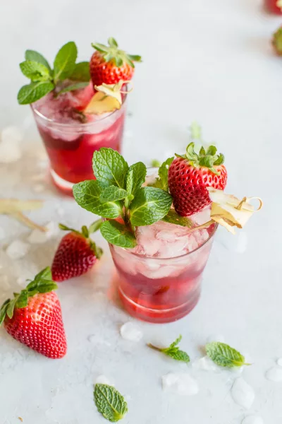 Ginger Kombucha Cocktail with Syrupy Strawberries