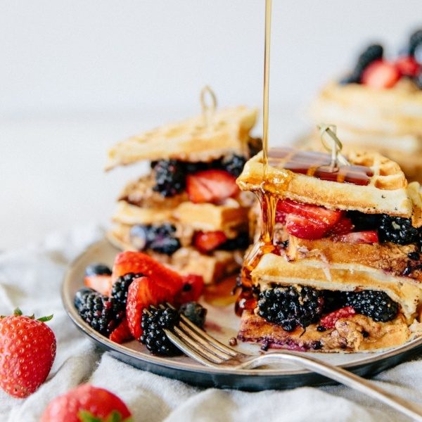 Peanut Butter Berry Waffle Stackers
