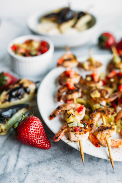 Shrimp + Charred Padron Pepper and Strawberry Relish