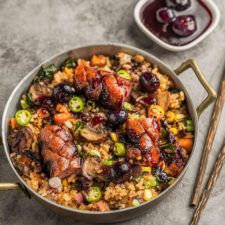 Autumn Fried Rice, Smoked Sausage, Blueberry Sweet and Sour Sauce
