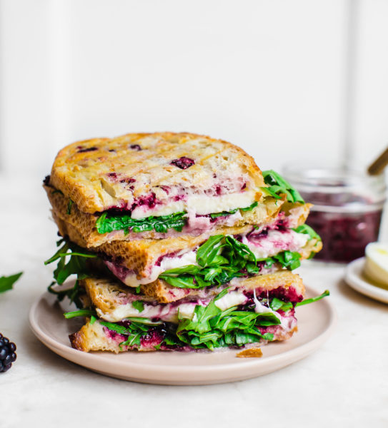 Mozzarella, Blackberry Jam, and Arugula Sourdough Panini