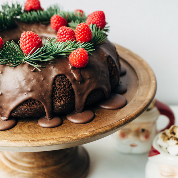 Chocolate Raspberry + Red Wine Wreath Bundt Cake