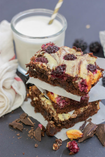 blackberry goat cheese brownies featured