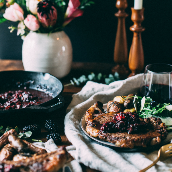 Grilled Ribeye with Blackberry Red Wine Reduction