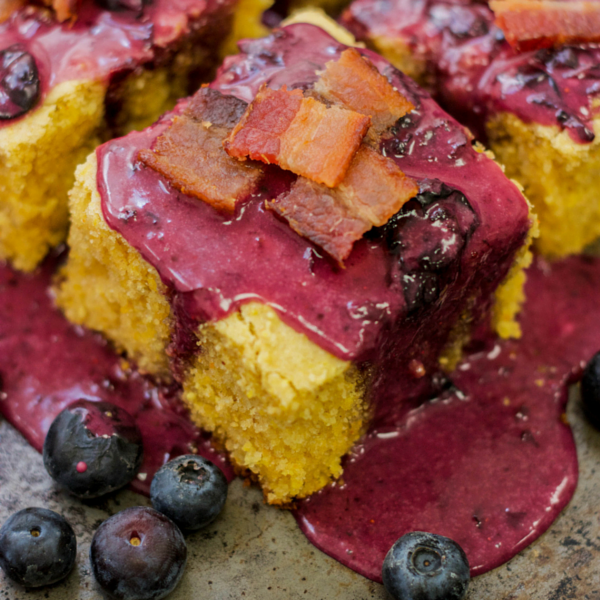 Spicy Cornbread with Blueberry Bacon Maple Glaze