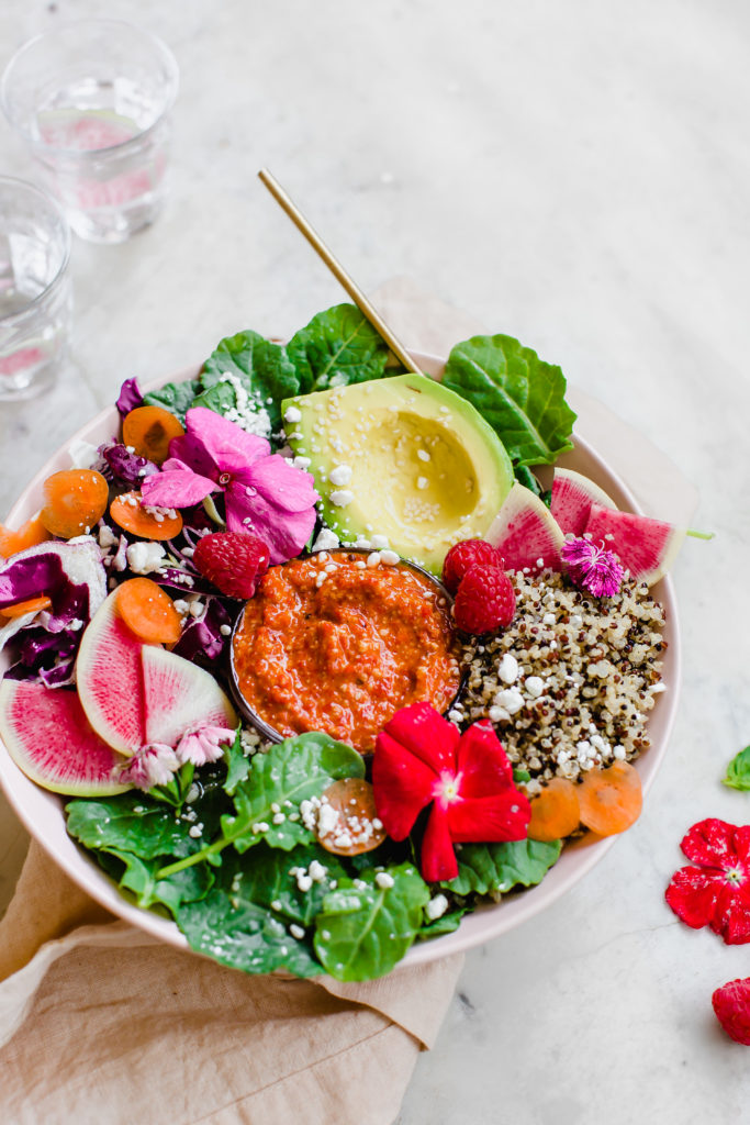 Nourish Bowl with a RaspberryRomesco Sauce California Giant Berry Farms