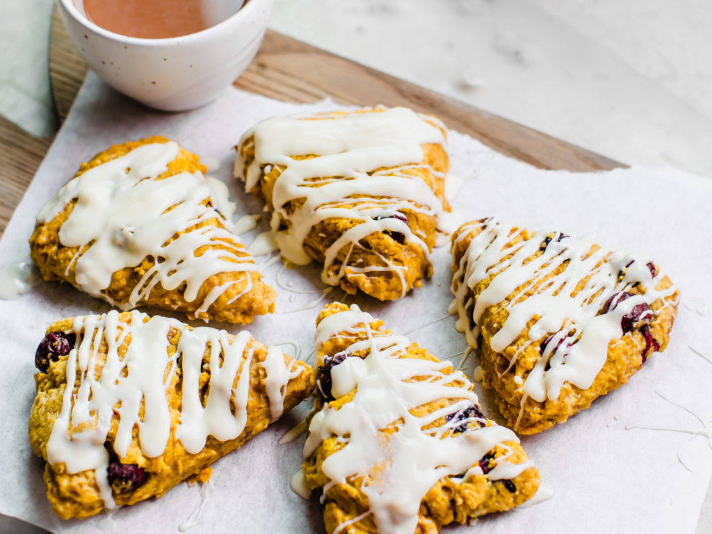 Pumpkin and Blueberry Scones with White Chocolate Drizzle - California Giant Berry Farms