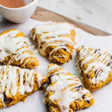 Pumpkin and Blueberry Scones with White Chocolate Drizzle