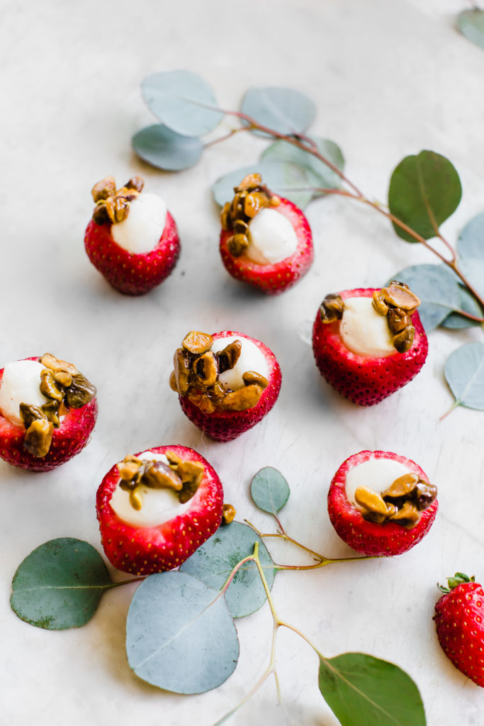 Mozzarella Stuffed Strawberries with Honey and Candied Pistachios - California Giant Berry Farms