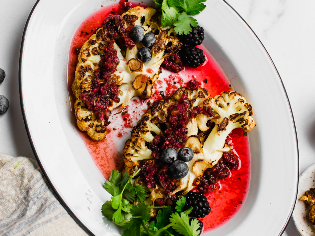 Roasted Cauliflower Steak with Mixed Berry Salsa Verde - California Giant Berry Farms