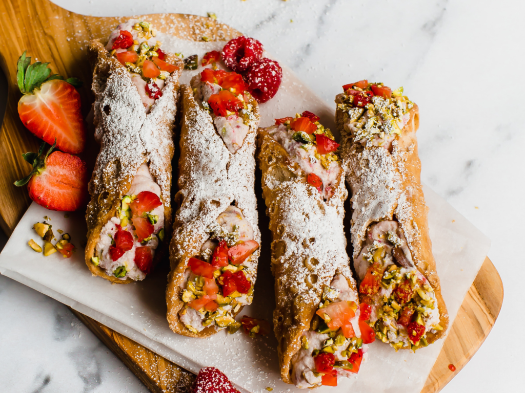 Raspberry and Strawberry Pistachio Cannoli California Giant Berry Farms