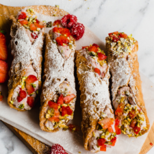 Raspberry and Strawberry Pistachio Cannoli