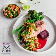 Blackberry Brown Butter Sous Vide Seabass with Strawberry Chimichurri