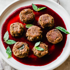 Plant-Based Mini Meatballs with a Savory Blackberry Dipping Sauce