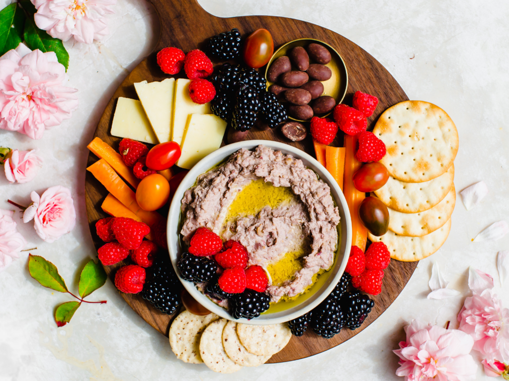 Caramelized Onion and RaspberryBlackberry Hummus Dip + Board