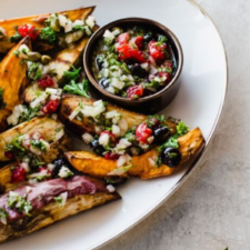 Air-Fry Sweet Potato and Mixed Berry Chimichurri