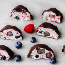 Chocolate Covered Raspberry and Blueberry Yogurt Bites