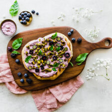 Mixed Berry Labneh Flatbread with Caramelized Pistachios