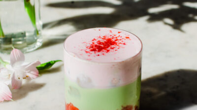 Strawberry Iced Matcha Latte + Strawberry Cold Foam - California