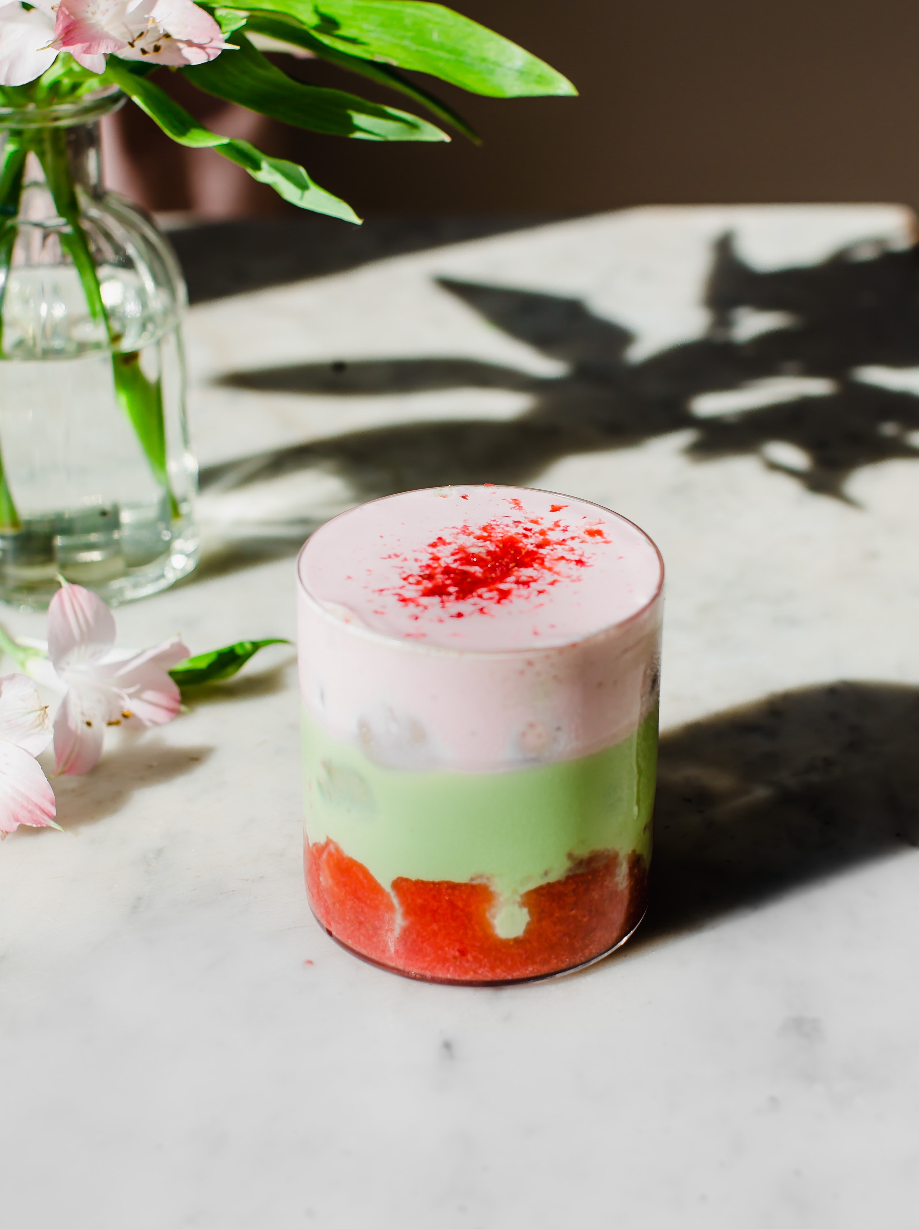 Strawberry Iced Matcha Latte + Strawberry Cold Foam - California