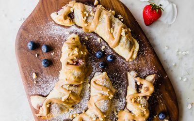 3-Puff Pastry Banana stuffed with blueberries, strawberry slices, and chocolate chips
