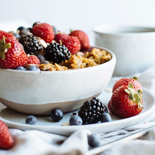 Golden Oatmeal with Cinnamon Sugar Berries